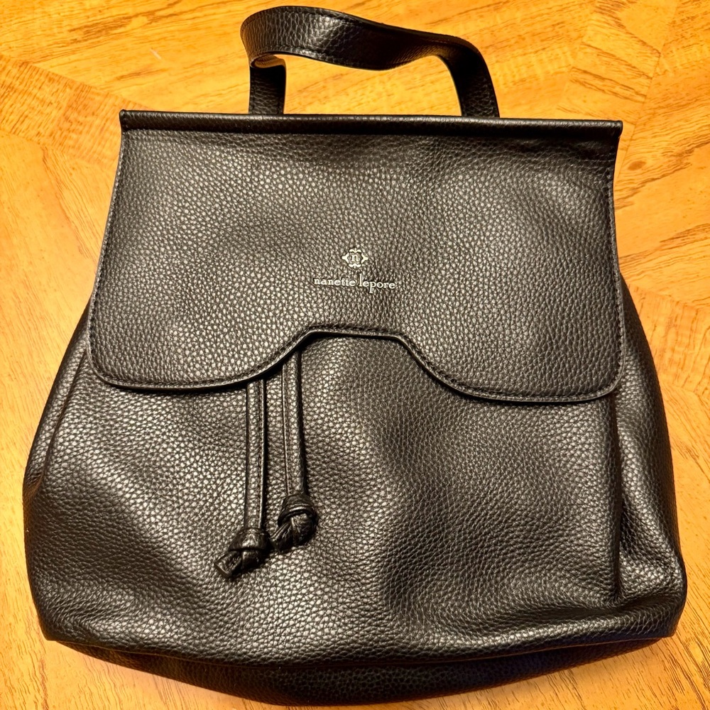Nanette Lepore Black Faux Leather Arabelle Crossbody Backpack/ Shoulder Bag